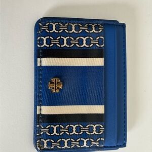 Tory Burch Blue and White Patterned Credit Card Holder